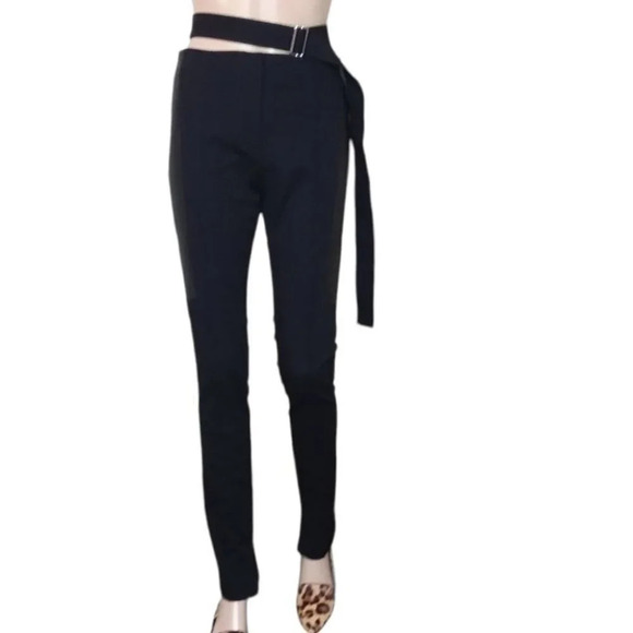 Helmut Lang Belted Leather Panel Slim Pants - Picture 1 of 5